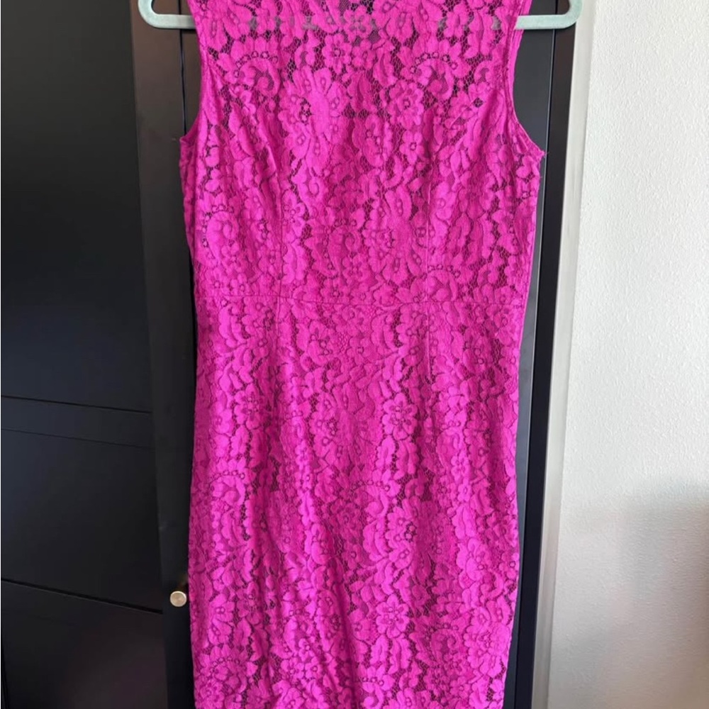 Express Vibrant Pink Lace Midi Dress